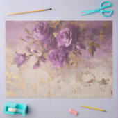 ヴィンテージパープル英語バラ金ゴールド箔バロック 薄葉紙 (クラフト)