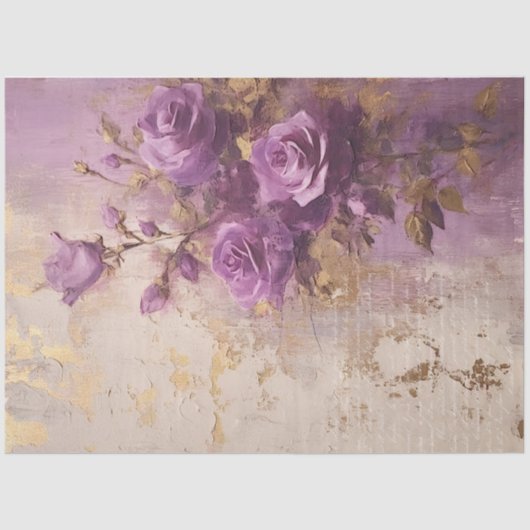 ヴィンテージパープル英語バラ金ゴールド箔バロック 薄葉紙 (正面)