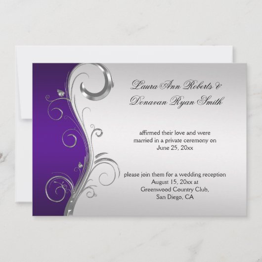 ヴィンテージパープル華美とシルバ結婚ーポスト 招待状 (正面)