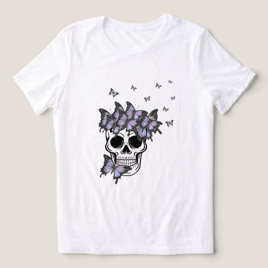 ヴィンテージパープル蝶スカル トライブレンドTシャツ (デザイン正面)