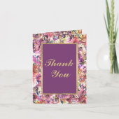 ヴィンテージパープル金ゴールドコーラルフローラ90誕生日 サンキューカード (正面)