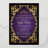 ヴィンテージパープル金ゴールドプリンセスティアラキンセアニラ 箔招待状 (正面)