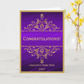 ヴィンテージパープル金ゴールド卒業 カード (黄色い花)