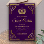 ヴィンテージパープル金ゴールド華美クラウンSweet sixteen 招待状<br><div class="desc">金ゴールドと美しい王室の王冠を特集したエレガントテーマのsweet sixteenの招待により、お客様を楽しませる。単にイベント詳細をこの使い慣れた簡単テンプレートに追加し、簡単に招待できるようにする。カードを裏返して、カードの背面に美しい金ゴールドパターンを表示する。この招待は完全にカスタマイズ可能。すべての文字は編集可能で、背景色は簡単に自分に合った色に変最高の更できる。</div>