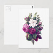 ヴィンテージパープル&ホワイトフローラブーケ ポストカード (正面/裏面)