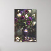 ヴィンテージパープル&ホワイトローズブーケファインアート キャンバスプリント (正面)