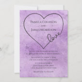 ヴィンテージパープ結婚ルのハート水グランジ色 招待状 (正面)
