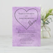 ヴィンテージパープ結婚ルのハート水グランジ色 招待状 (スタンド正面)