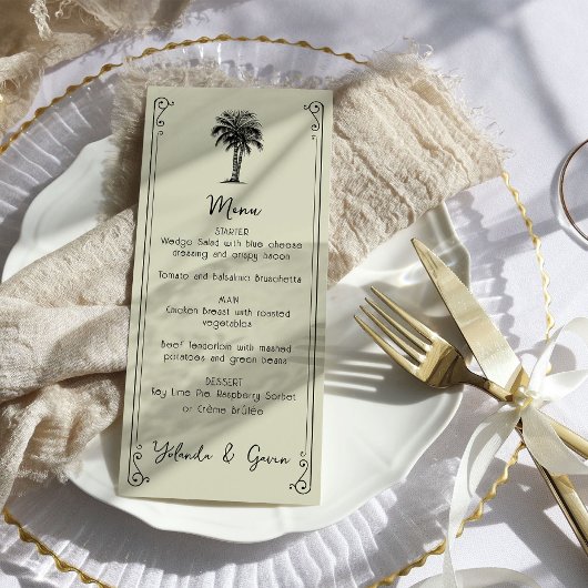 ヴィンテージパームツリーエレガントウェディングメニュー