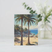 ヴィンテージパームツリーズコートダジュールトラベル シーズンポストカード (スタンド正面)