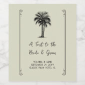 ヴィンテージパームツリートーストと新郎新婦 ワインラベル (シングルラベル)