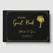 ヴィンテージパームツリーブラックおよび金ゴールドアールデコ ゲストブック (正面)
