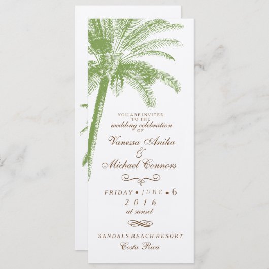 ヴィンテージパームツリーロング結婚式招待状 招待状 (正面/裏面)