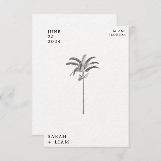 ヴィンテージパームツリー宛先ウェディング日付を保存 招待状 (正面/裏面)