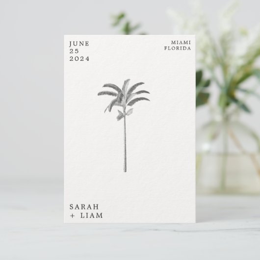 ヴィンテージパームツリー宛先ウェディング日付を保存 招待状 (スタンド正面)