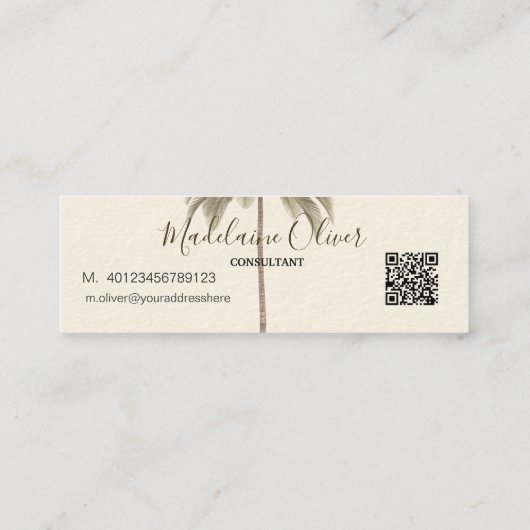 ヴィンテージパームツリーQRコードトロピカルミニエレガントM スキニー名刺 (裏面)