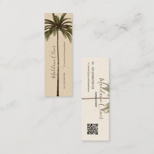 ヴィンテージパームツリーQRコードトロピカルミニエレガントM スキニー名刺 (正面/裏面)