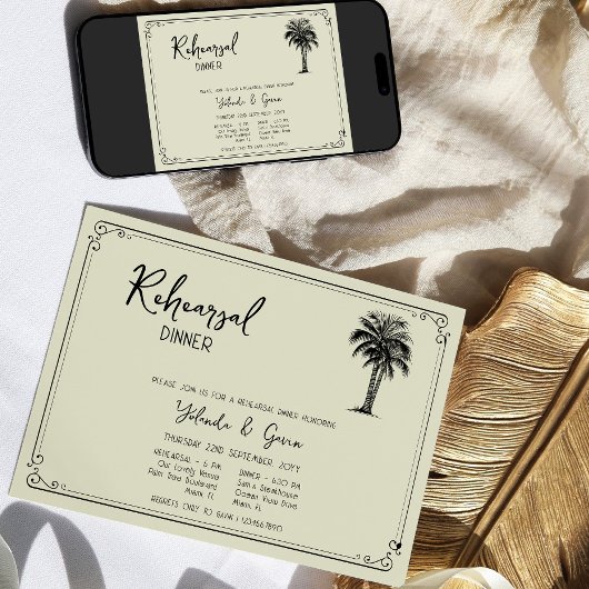 ヴィンテージパーム結婚ツリーのリハーサルディナー 招待状