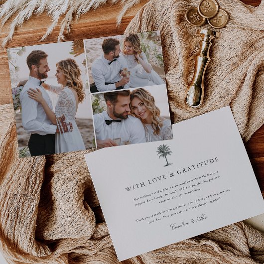 ヴィンテージパーム結婚ツリーの写真コラージュ サンキューカード