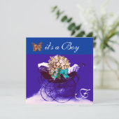 ヴィンテージパーム、花、蝶の男の赤ちゃんシャワー 招待状 (スタンド正面)