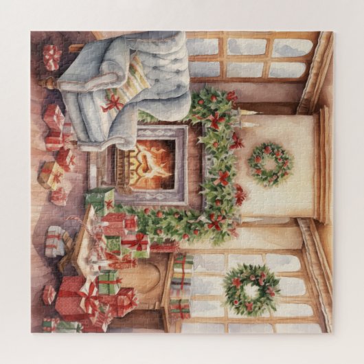 ヴィンテージパーラークリスマスプレゼント暖炉 ジグソーパズル (横)