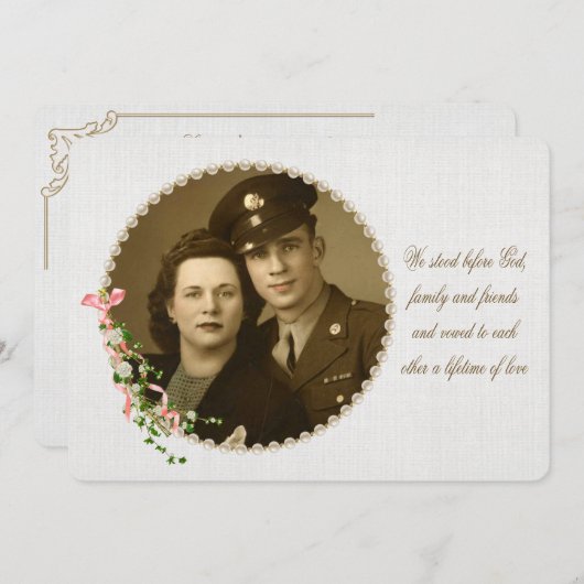 ヴィンテージパール結婚フレームの発願の更新 招待状 (正面/裏面)