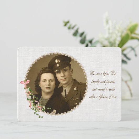 ヴィンテージパール結婚フレームの発願の更新 招待状 (スタンド正面)