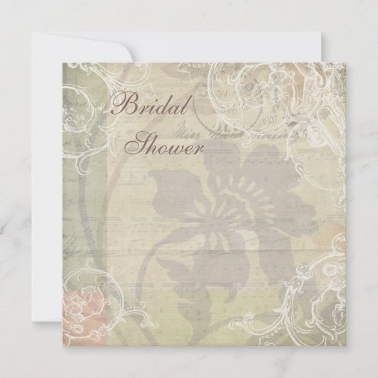 ヴィンテージパール&レースフローラコラージュブライダルシャワー 招待状 (正面)