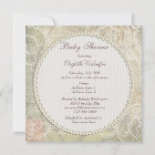 ヴィンテージパール&レースフローラコラージュベビーシャワー 招待状 (裏面)