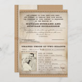 ヴィンテージパ結婚ームのパスポート招待状 招待状 (正面/裏面)