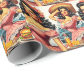 ヴィンテージヒスパニックウーマンイラストレーション ラッピングペーパー (ロールコーナー)