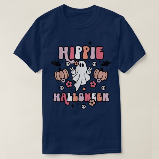 ヴィンテージヒッパイハロウィン幽霊ブハロウ不気味ェイ Tシャツ (デザイン正面)