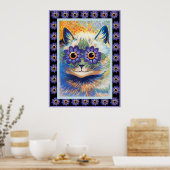 ヴィンテージヒッピー花猫ポスタープリント ポスター (キッチン)