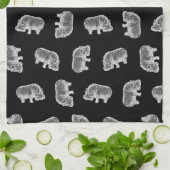ヴィンテージヒッポプリントパターンヒッポタムスアートブラック キッチンタオル (折り畳み)