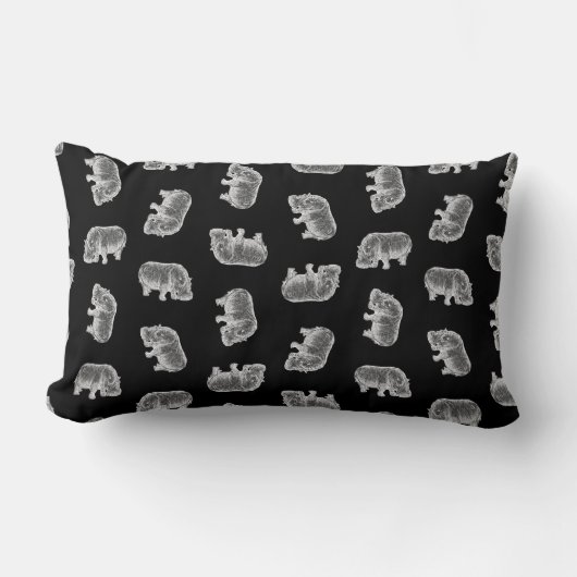 ヴィンテージヒッポプリントパターンヒッポタムスアートブラック ランバークッション (正面)