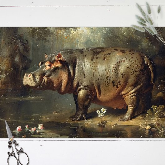 ヴィンテージヒッポ絵画のデコペ 薄葉紙