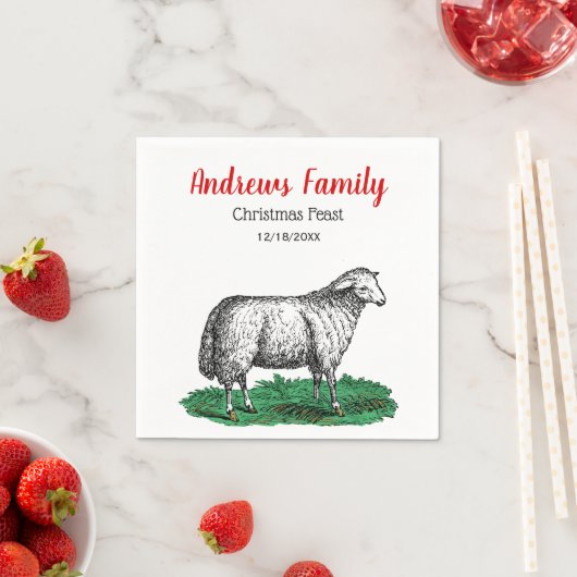 ヴィンテージヒツエウファームアニマルズスケッチCクリスマス スタンダードカクテルナプキン (インサイチュ)