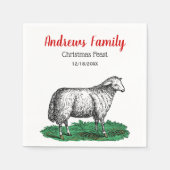 ヴィンテージヒツエウファームアニマルズスケッチCクリスマス スタンダードカクテルナプキン (正面)