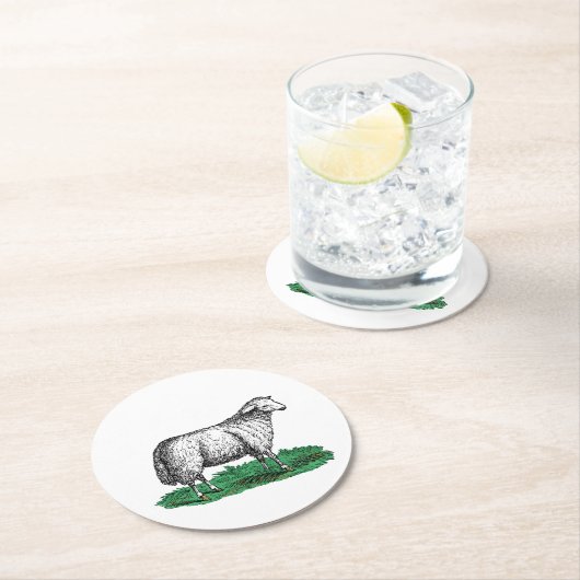 ヴィンテージヒツエウファームアニマルズスケッチC ラウンドペーパーコースター (インサイチュ)