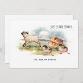 ヴィンテージヒツジとヒヨコの復活祭の挨拶 シーズンカード (正面/裏面)