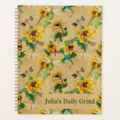 ヴィンテージヒマワリとトンボ3リングや輪 プランナー手帳 (正面)