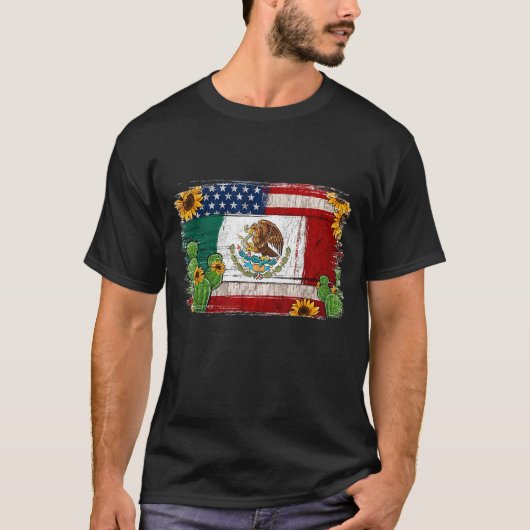 ヴィンテージヒマワリ米国国旗メキシコFl Tシャツ (正面)