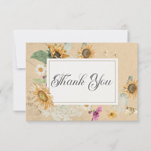 ヴィンテージヒマワリ結婚フローラ サンキューカード (正面)