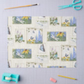 ヴィンテージヒマワリ青フローラバタフライトンボ 薄葉紙 (クラフト)