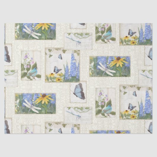 ヴィンテージヒマワリ青フローラバタフライトンボ 薄葉紙 (正面)