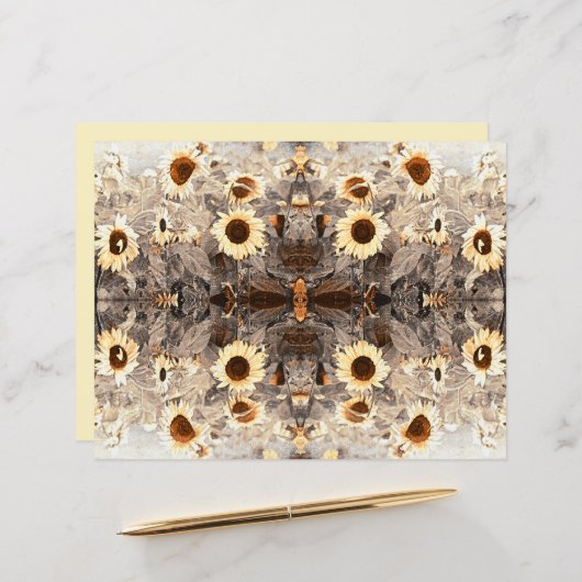 ヴィンテージヒマワリ黄褐色セピアアート (正面/裏面インサイチュ)