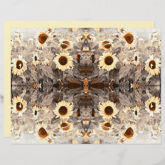 ヴィンテージヒマワリ黄褐色セピアアート (正面/裏面)