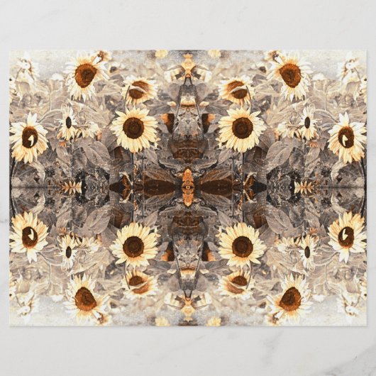 ヴィンテージヒマワリ黄褐色セピアアート (正面)