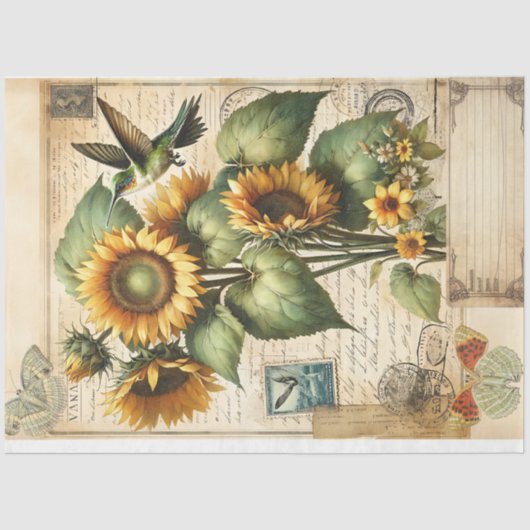 ヴィンテージヒマワリ&ハミングバードデコップエフエメラ 薄葉紙 (正面)