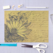 ヴィンテージヒマワリ、蝶フランスの、スクリプト金ゴールド 薄葉紙 (クラフト)